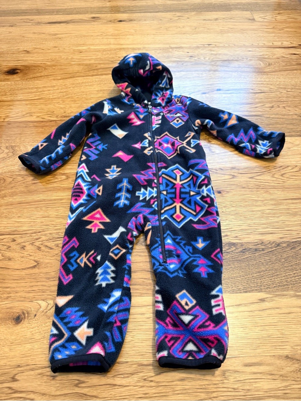 Columbia Black Fleece Hooded One-Piece with Pink, Blue and Purple Aztec Print